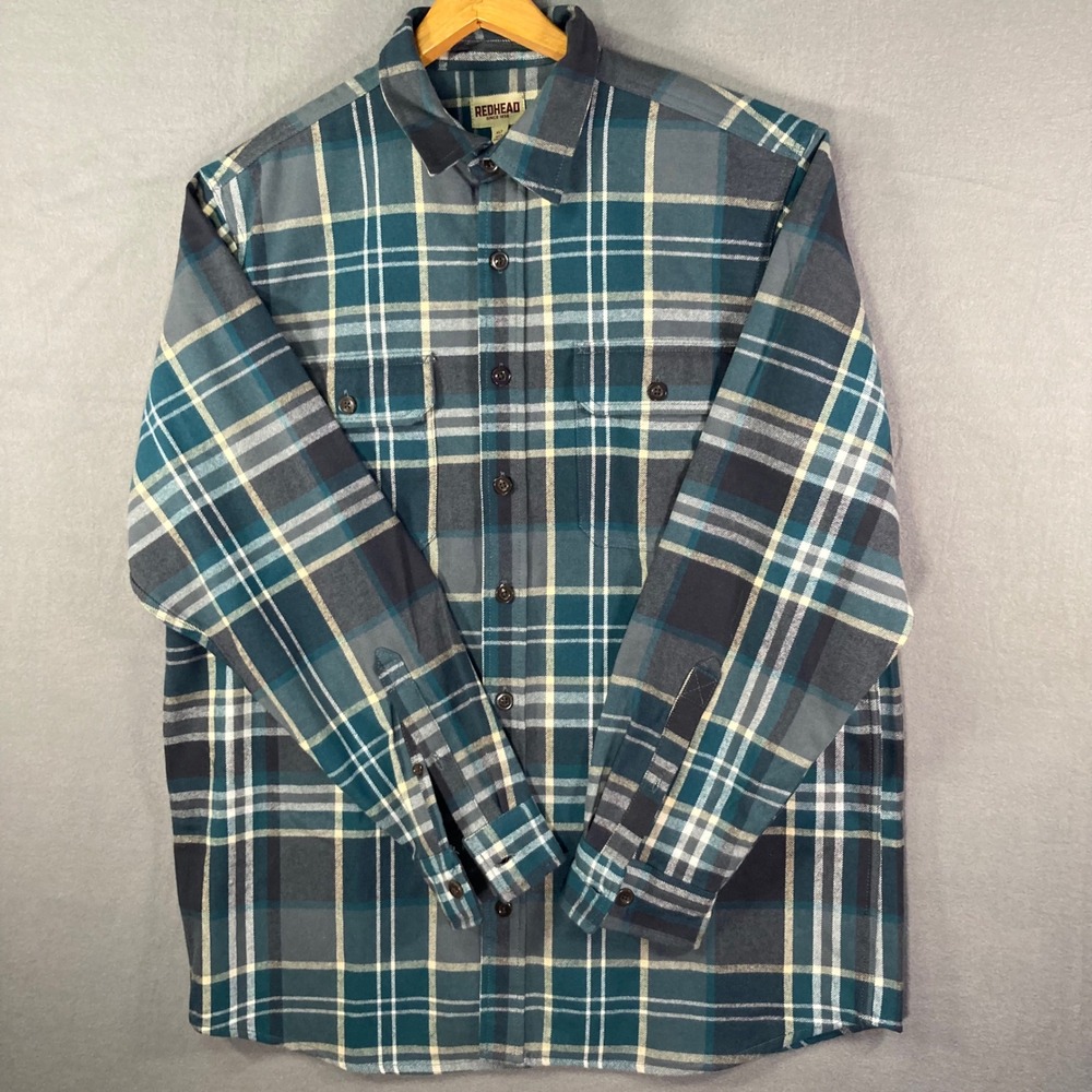 RedHead‎ Flannel Shirt Mens XLT Teal Plaid Heavyweight Outdoors Button Up